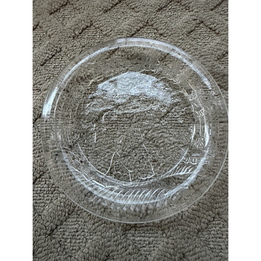 Santa Reindeers Christmas Scene Clear Glass Embossed Serving Dish Vintage